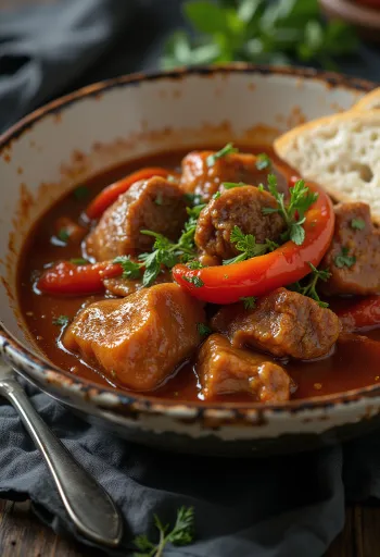 Hungarian beef stew served with bread