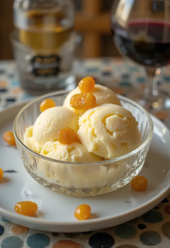 Tokaji Aszú ice cream served in a bowl