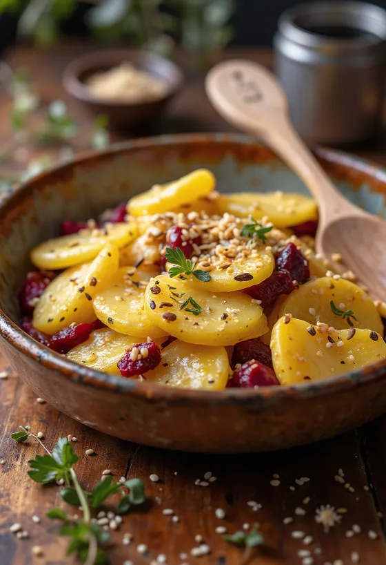 Vegan potato and beet casserole