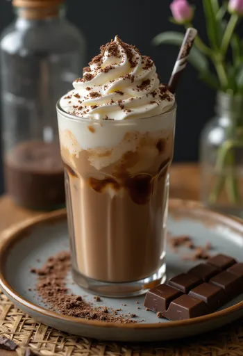 Iced chocolate frappe with whipped cream