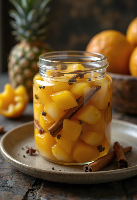 Jar of spicy pickled pineapple