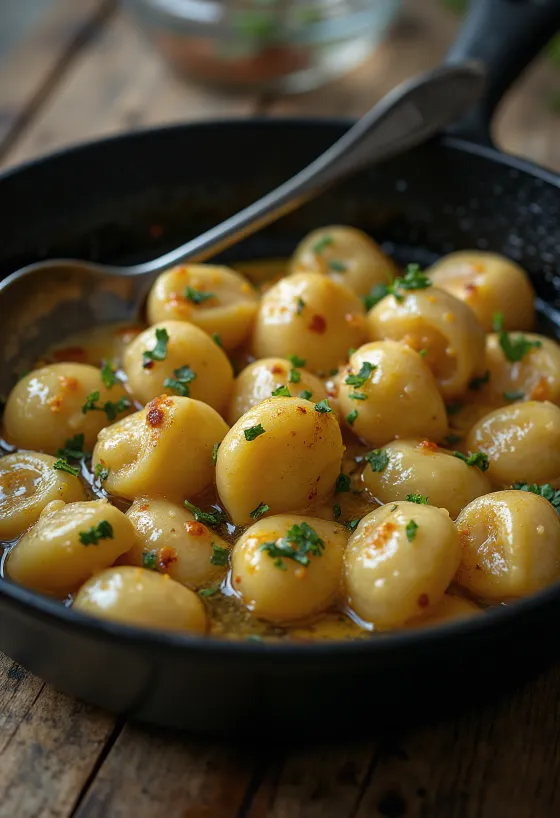 Pan-seared thyme gnocchi served
