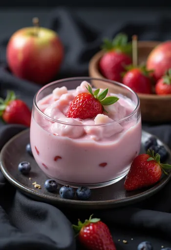 Homemade Probiotic Strawberry-Apple Yogurt in a glass jar