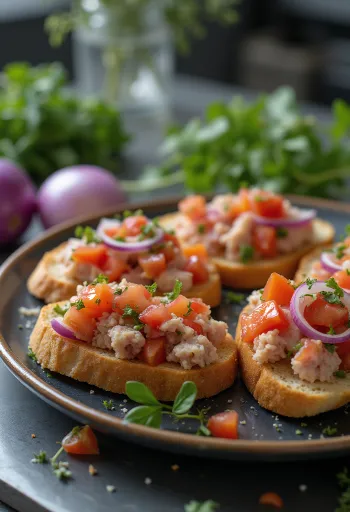 Tuna and Tomato Bruschetta with fresh basil