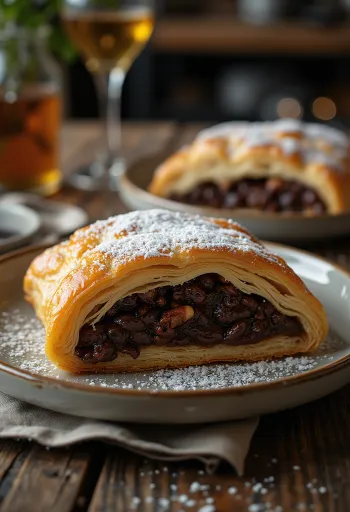 Chocolate strudel served on a plate