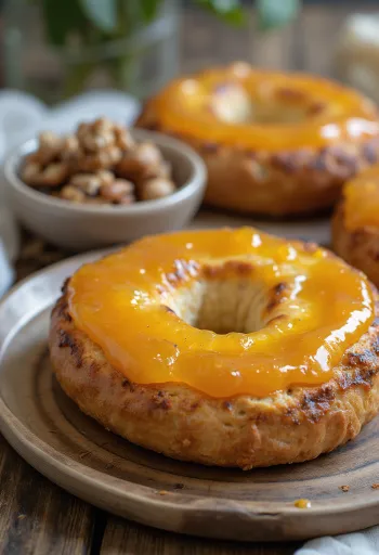 Freshly baked walnut apricot bagel
