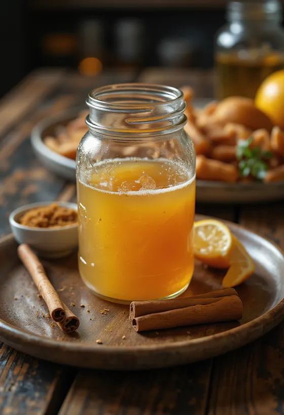 Cinnamon ginger citrus glaze in a serving pitcher