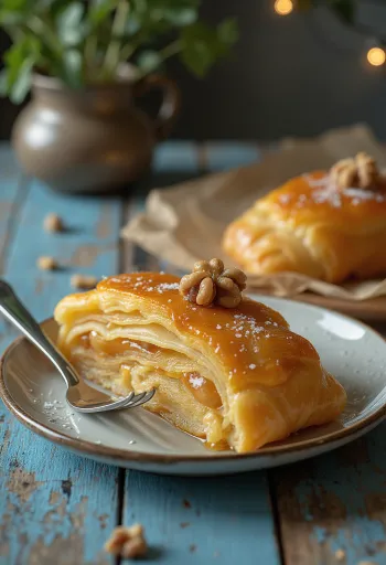 Honey Walnut Strudel served on a plate