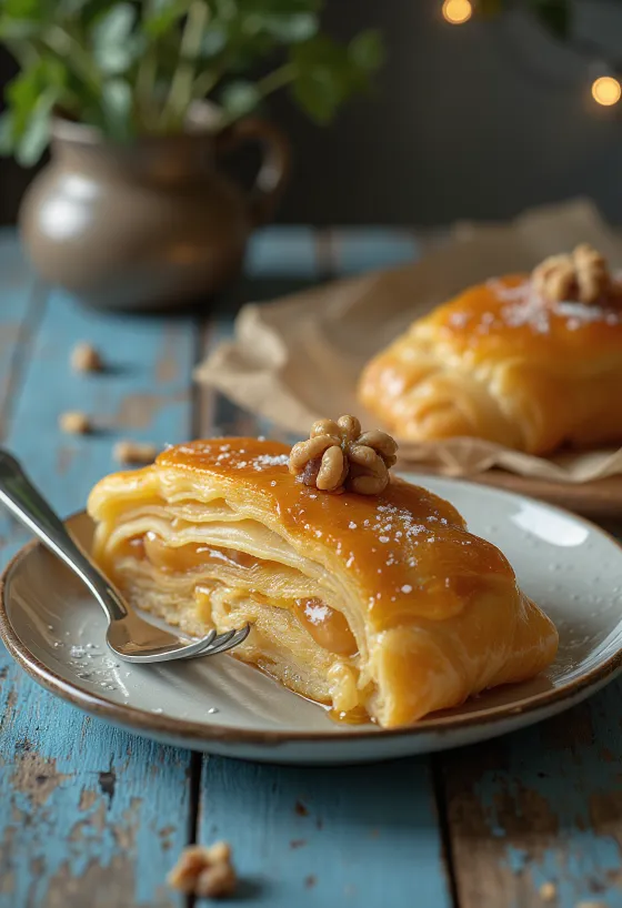 Honey Walnut Strudel served on a plate
