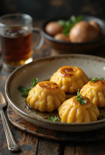 Beer dumplings served with fried onions and butter