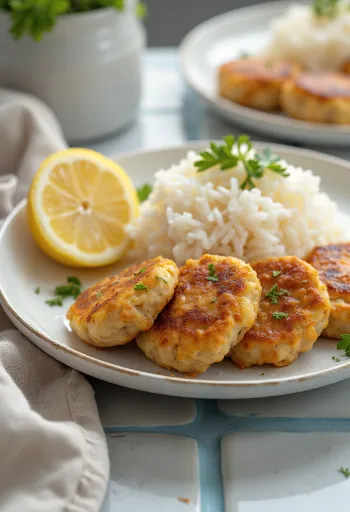 Turkey meatballs served with steamed rice and parsley