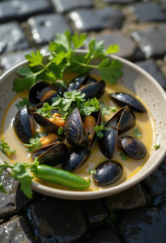 Sururu mussel stew with cilantro and lime