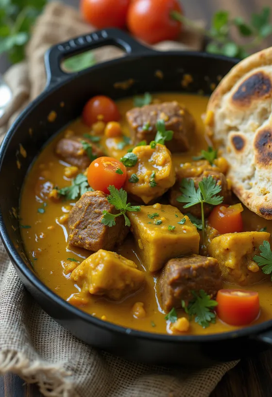Turmeric Beef Bhuna served with fresh cilantro