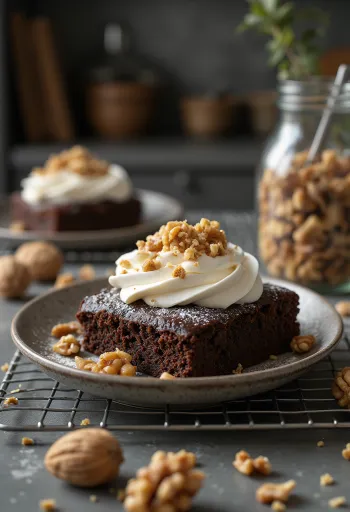 Walnut chocolate cake with roasted walnuts