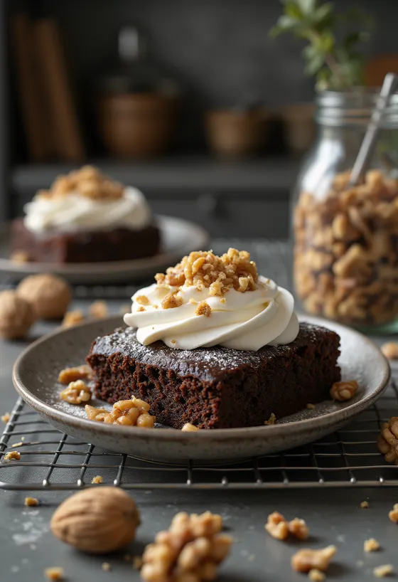 Walnut chocolate cake with roasted walnuts