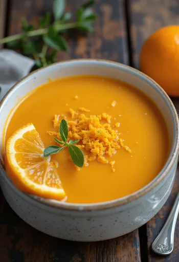 Orange sweet potato soup served in a bowl