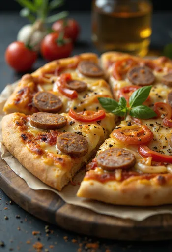 Hungarian pizza with smoked sausage and sour cream