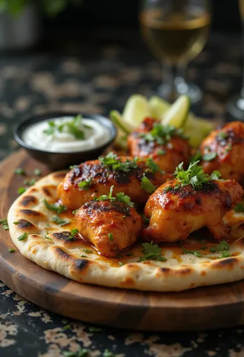 Tandoori chicken naan served fresh with rich spices and fresh cilantro