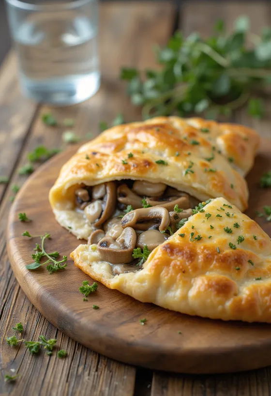 Tarragon mushroom calzone fresh out of the oven