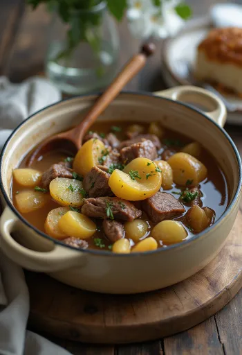 Baeckeoffe French meat stew with wine served