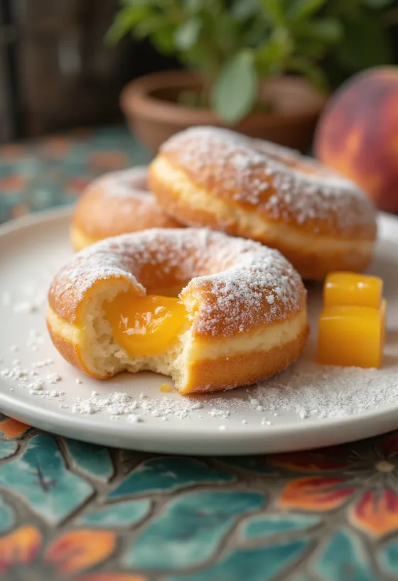 Peach Doughnut served with powdered sugar