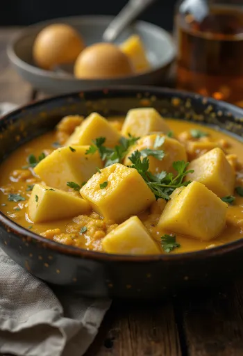 Spicy eggplant curry served