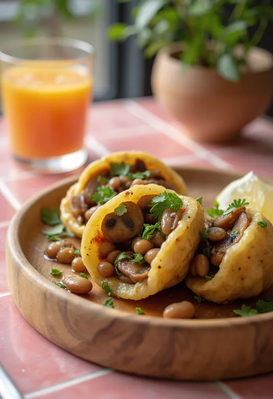 Golden fried Acarajé filled with savory mushrooms