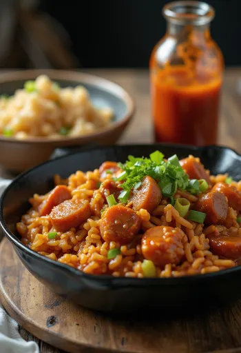 Beef jambalaya with rice and peppers