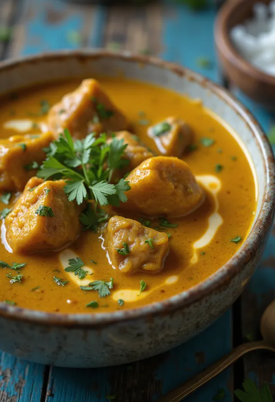 Beef curry with coconut milk served with rice