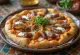 Kebab pizza with spicy meat and greek yogurt