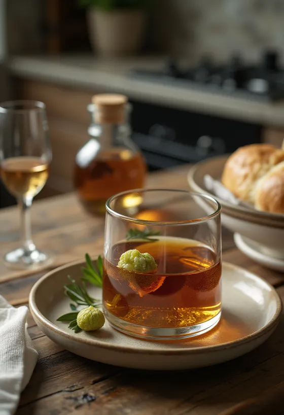 Walnut brandy served in a bottle