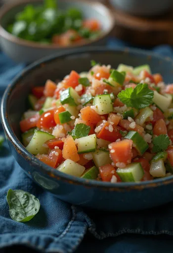 Ezme with cucumber, fresh tomatoes and cilantro