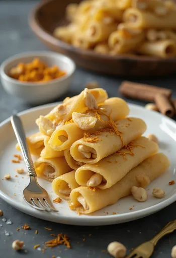 Patishapta with cashews, rich indian sweet with nut filling