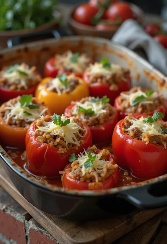 Hungarian Stuffed Peppers with tomato sauce