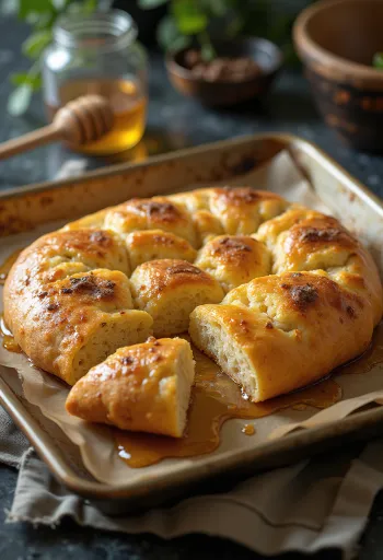 Cinnamon and honey focaccia served