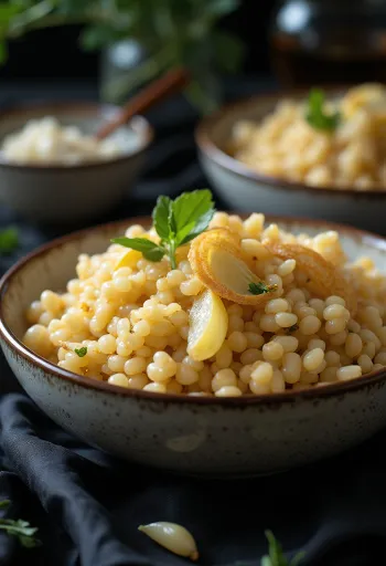 Garlic Kasha served in a rustic bowl