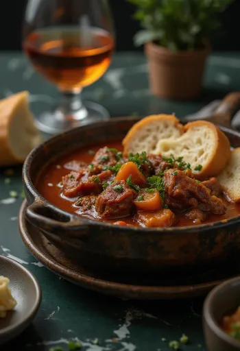 Rich beef stew served with paprika sauce