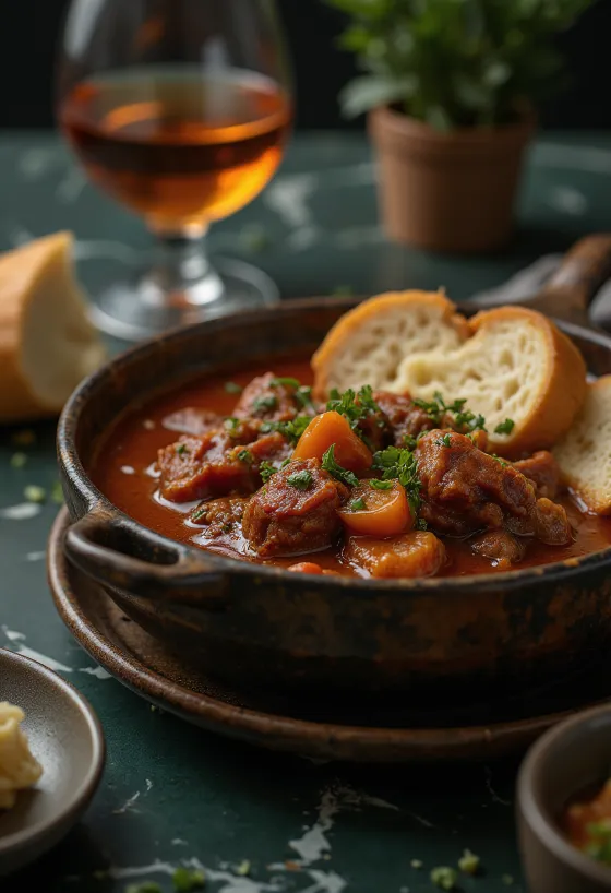 Rich beef stew served with paprika sauce