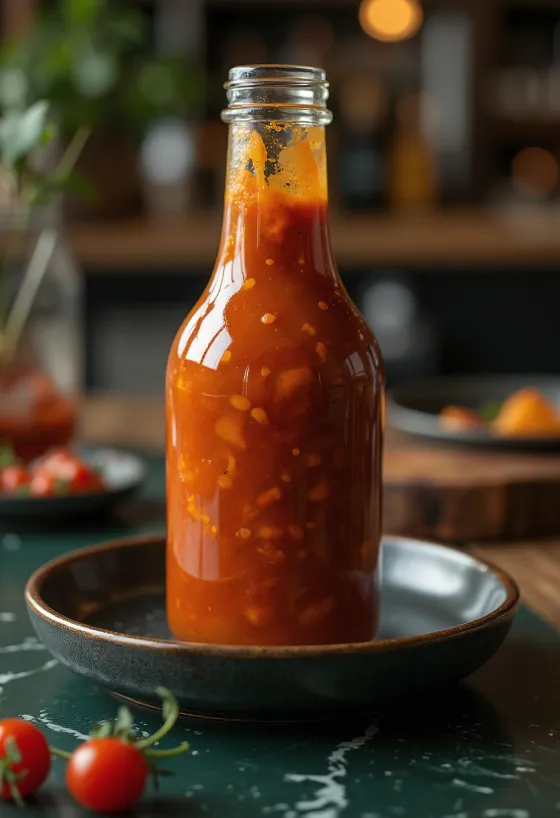 Spicy orange barbecue sauce served.