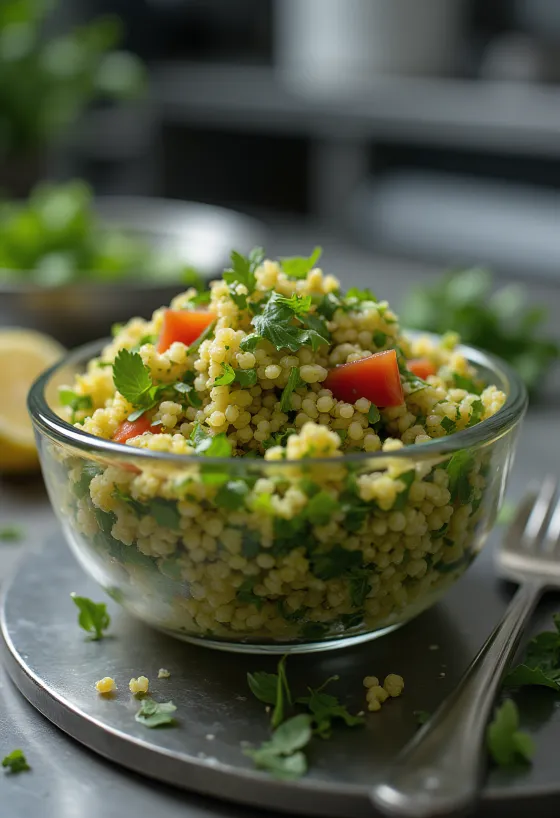 Quinoa tabbouleh with fresh herbs served