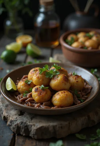 Acarajé stuffed with savory shredded beef