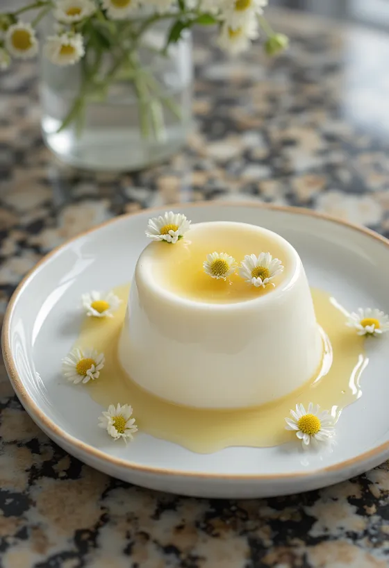 Elderflower panna cotta served