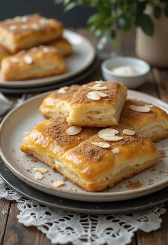 Freshly baked Scandinavian cinnamon sticks topped with chopped almonds