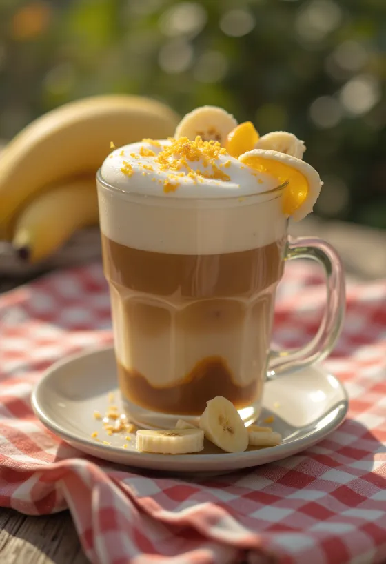 Banana-orange latte with orange zest garnish