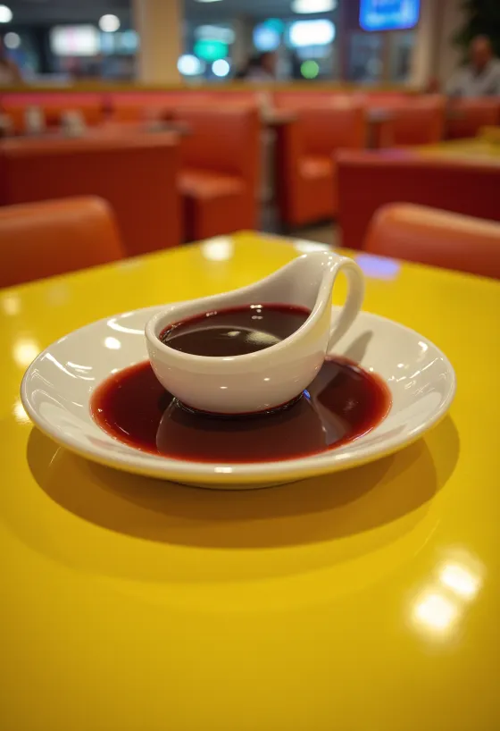 Orange red wine sauce in a bowl, garnished with fresh rosemary and orange zest.