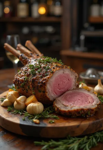 Roasted leg of lamb with vegetables