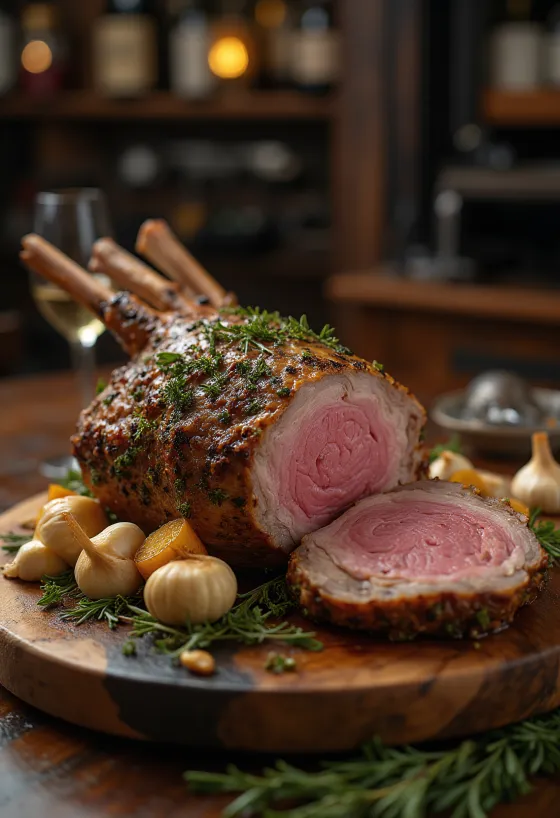 Roasted leg of lamb with vegetables