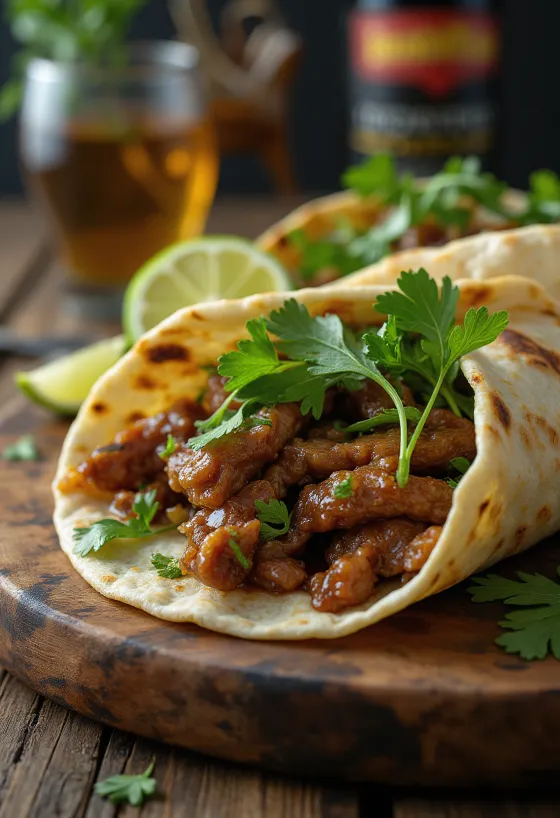 Asian style beef wrap with fresh vegetables