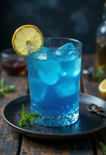 Blue Lagoon cocktail with lemon slice