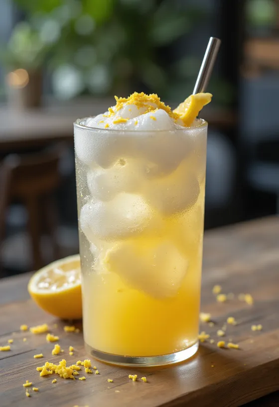 Lemon-ginger frappé with lemon slice